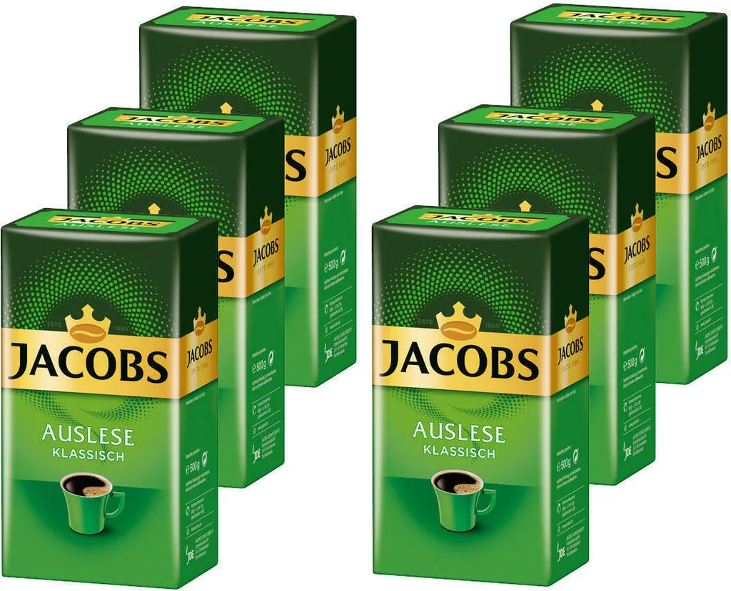 JACOBS Filterkaffee Auslese Klassisch 6 X 500g Kaffee Gemahlen Pulverkaffee + 1 Becher + 1 Dose 4 JACOBS Filterkaffee Auslese Klassisch 6 X 500g Kaffee Gemahlen Pulverkaffee + 1 Becher + 1 Dose – Bild 2