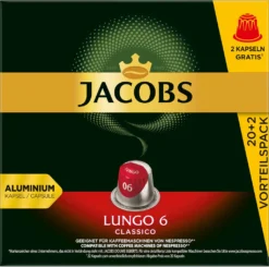 JACOBS Kapseln Lungo 6 Classico 10 X 20+2 Nespresso®* Kompatible Kaffeekapseln 12 JACOBS Kapseln Lungo 6 Classico 10 X 20+2 Nespresso®* Kompatible Kaffeekapseln -Drink World Store 236a6844a0d2ad9d5ccaef6e2710a2e8