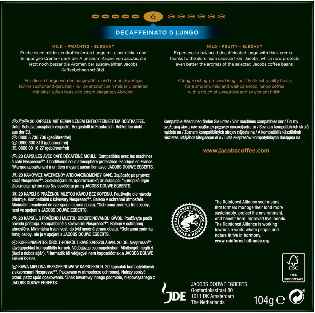 JACOBS Kapseln Nespresso®* Kompatibel Je 20 Kapseln Lungo 6 Classico + Decaffeinato 6 Lungo + Lungo 8 Intenso + Espresso 12 Ristretto - Insgesamt 160 Getränke 5 JACOBS Kapseln Nespresso®* Kompatibel Je 20 Kapseln Lungo 6 Classico + Decaffeinato 6 Lungo + Lungo 8 Intenso + Espresso 12 Ristretto - Insgesamt 160 Getränke – Bild 3
