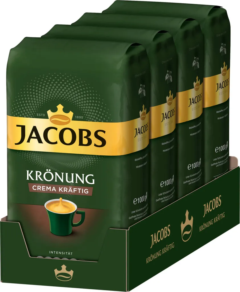 JACOBS Kaffeebohnen Krönung Crema Kräftig Bohnenkaffee 4 X 1 Kg Ganze Bohne 3 JACOBS Kaffeebohnen Krönung Crema Kräftig Bohnenkaffee 4 X 1 Kg Ganze Bohne