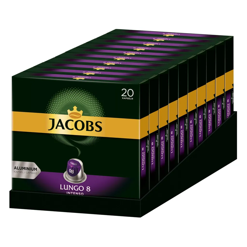 Jacobs Lungo 8 Intenso, Kaffeekapseln, Nespresso Kompatibel, Kaffee, 200 Kapseln, á 5.2 G 4 Jacobs Lungo 8 Intenso, Kaffeekapseln, Nespresso Kompatibel, Kaffee, 200 Kapseln, á 5.2 G – Bild 2