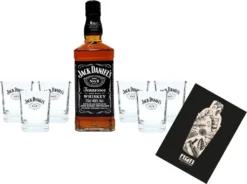 Jack Daniels Set Tennessee Whiskey Old No.7 0,7L (40% Vol) + 6x Tumbler Glas Jack Daniels - [Enthält Sulfite]