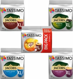 TASSIMO Vielfaltspaket XL Becherportion 5 Sorten Morning Café Mild Crema Intenso -Drink World Store 7ed295d8609b83ab672f81dad64ff414