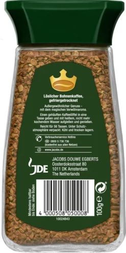 JACOBS Krönung 6 X 100g Löslicher Kaffee Instantkaffee 6 Gläser Löskaffee -Drink World Store 8000ce2f11ecabb843a04ac4345160d2