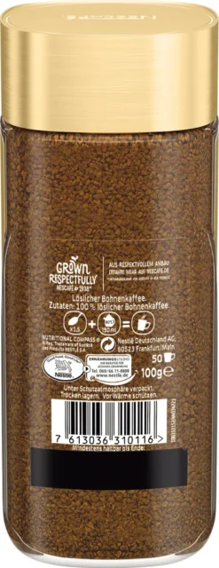 Nestlé® Nescafé Gold Das Original, Löslicher Bohnenkaffee, Kaffee, Gemahlener Röstkaffee, Glas, 100 G -Drink World Store 80fed8a36e910512b23dc0d0f338be2f