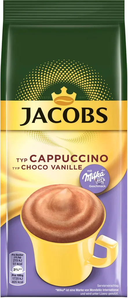 JACOBS Typ Cappuccino Choco Vanille Mit Milka 12 X 500 G Beutel 4 JACOBS Typ Cappuccino Choco Vanille Mit Milka 12 X 500 G Beutel – Bild 2