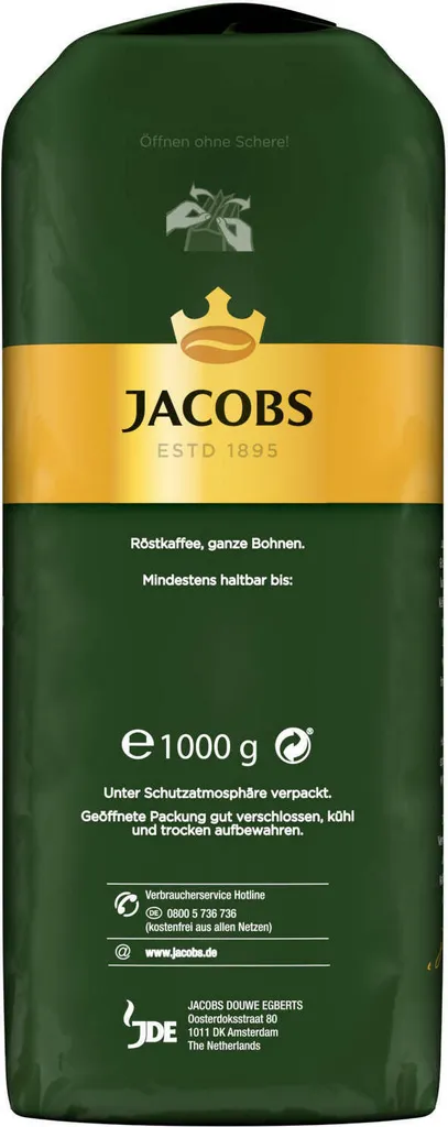 JACOBS Kaffeebohnen Krönung Crema Kräftig Bohnenkaffee 4 X 1 Kg Ganze Bohne 9 JACOBS Kaffeebohnen Krönung Crema Kräftig Bohnenkaffee 4 X 1 Kg Ganze Bohne – Bild 7