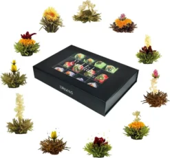 Creano Teeblumen Mix 18er ErblühTee Weißer, Schwarzer & Grüner Tee In Edeler Magnetbox Mit Sichtfenster & Silberprägung -Drink World Store 8e875542fb729686d922aea47a4054c9