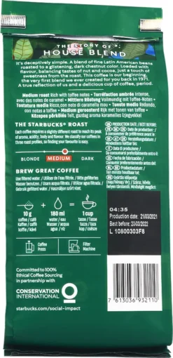 Starbucks House Blend Medium Roast Gemahlener Filterkaffee 200g -Drink World Store 91a8d4ae40392ebfe8747b42f1279662