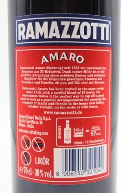 Ramazzotti Amaro Kräuterlikör Aus Italien | 30 % Vol | 0,7 L -Drink World Store a0a0814e27c55999136bed5b38ea9923