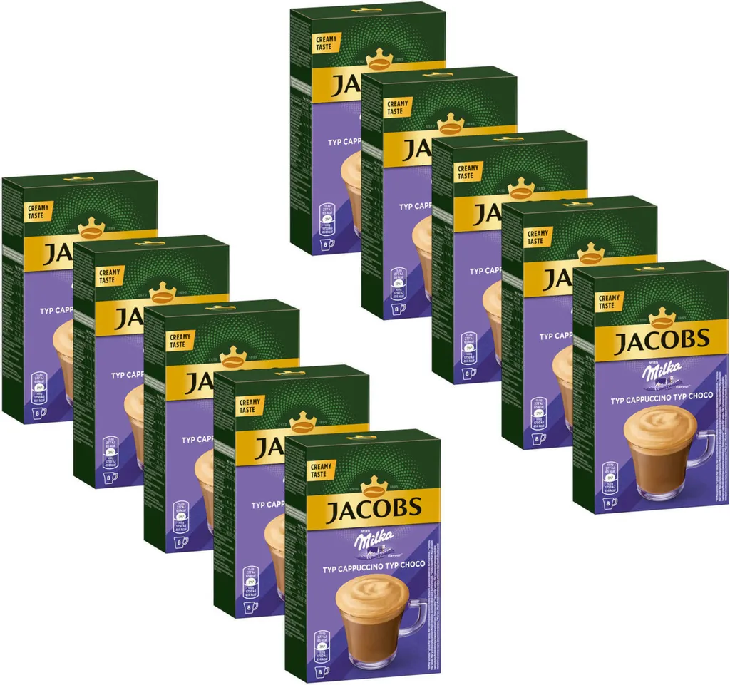 JACOBS Löskaffee Typ Cappuccino Milka* Geschmack 10 X 8 Sticks - 80 Getränke 3 JACOBS Löskaffee Typ Cappuccino Milka* Geschmack 10 X 8 Sticks - 80 Getränke
