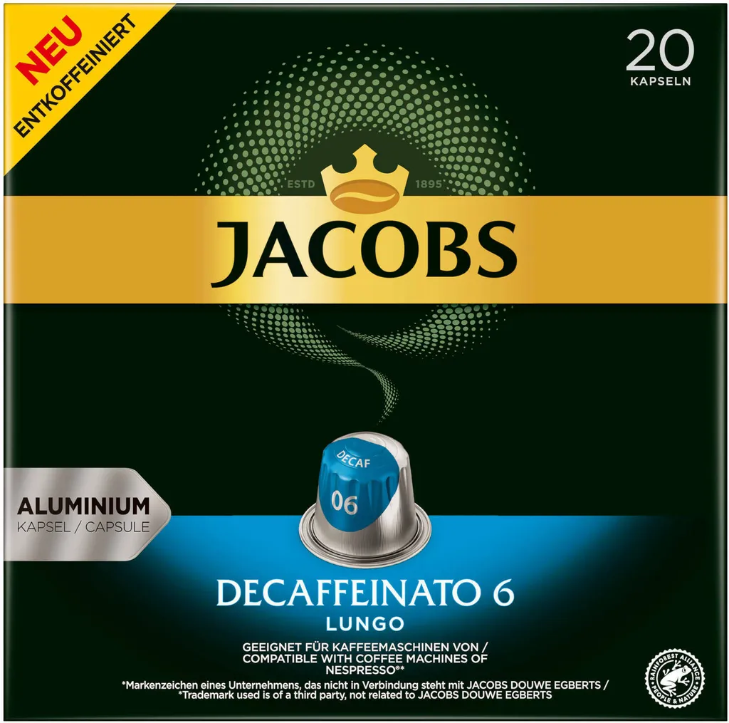 JACOBS Kapseln Nespresso®* Kompatibel Je 20 Kapseln Lungo 6 Classico + Decaffeinato 6 Lungo + Lungo 8 Intenso + Espresso 12 Ristretto - Insgesamt 160 Getränke 4 JACOBS Kapseln Nespresso®* Kompatibel Je 20 Kapseln Lungo 6 Classico + Decaffeinato 6 Lungo + Lungo 8 Intenso + Espresso 12 Ristretto - Insgesamt 160 Getränke – Bild 2