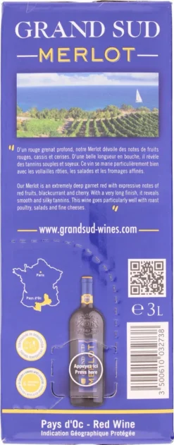 Grand Sud Merlot 13% 3,0L BiB (F) 10 Grand Sud Merlot 13% 3,0L BiB (F) -Drink World Store a4ab4eb275b6bed314e755dfcbe04716