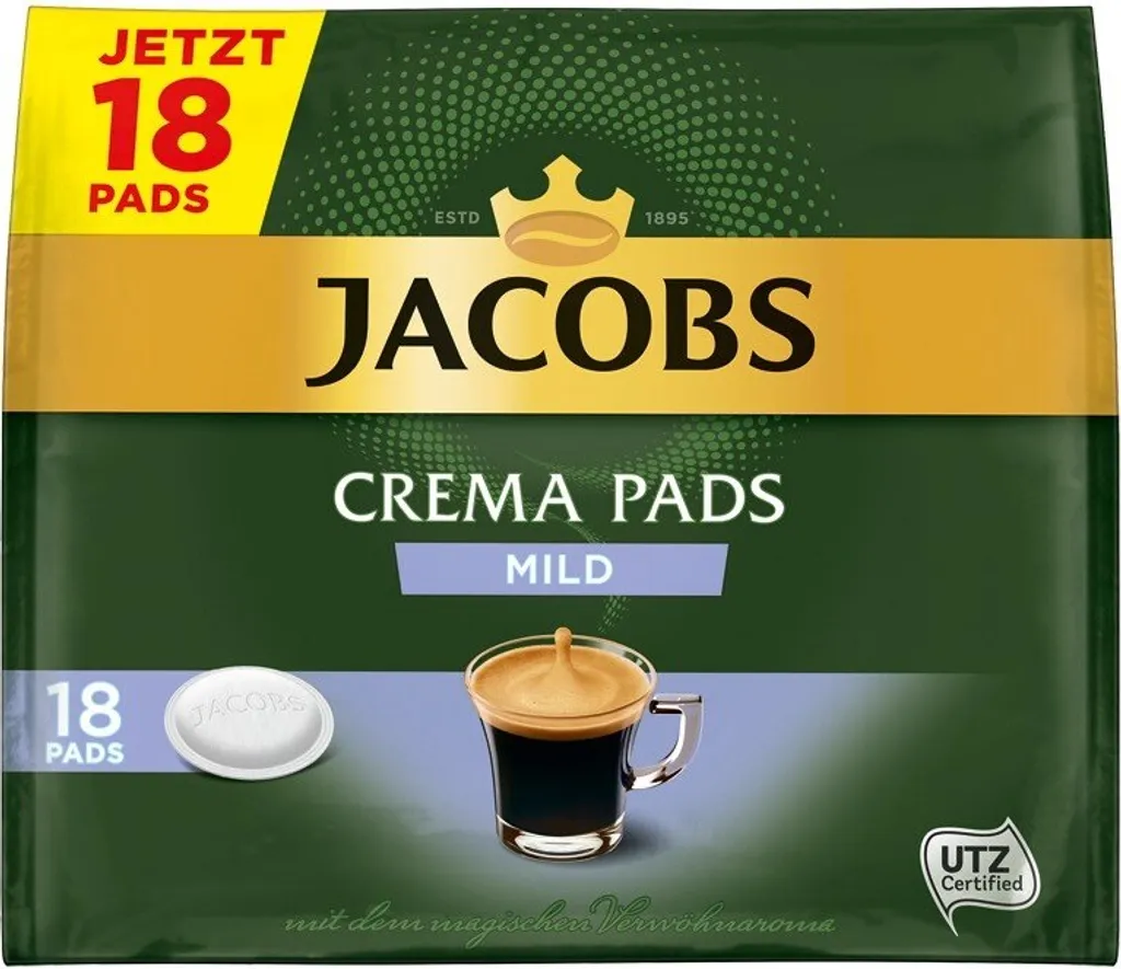 Jacobs Crema Pads Mild | 18 Senseo Kompatible Kaffeepads 118 G