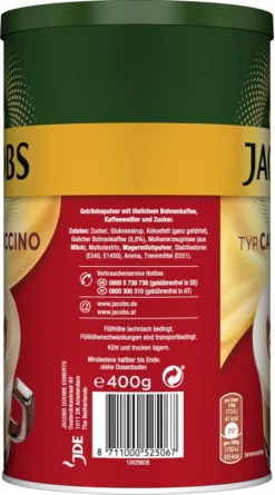 JACOBS Typ Cappuccino 6 X 400 G Dosen Feine Cremigkeit - Viel Schaum 12 JACOBS Typ Cappuccino 6 X 400 G Dosen Feine Cremigkeit - Viel Schaum -Drink World Store b26a4aa3db2b83e8dadfb2d330aaafb4