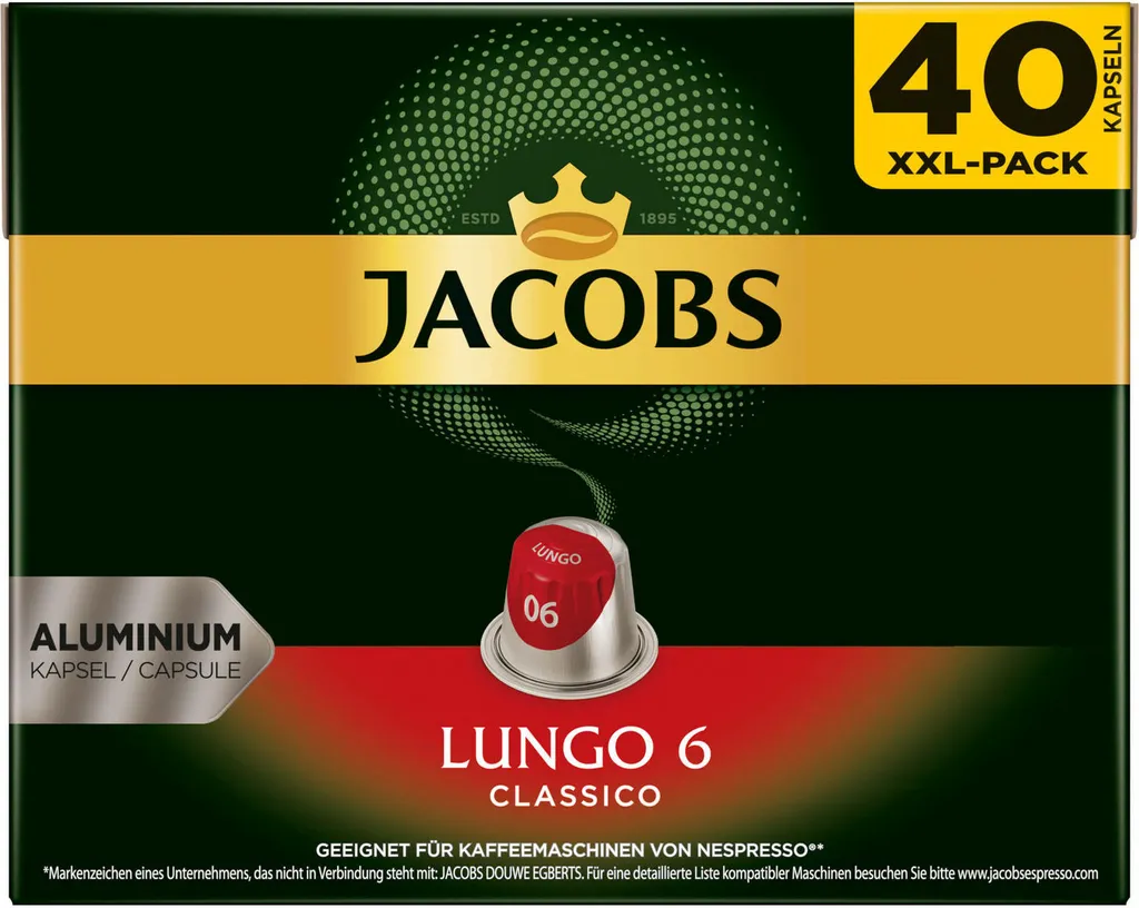 Jacobs Lungo 6 Classico XXL-Pack | 40 Nespresso® Komp. Kapseln 3 Jacobs Lungo 6 Classico XXL-Pack | 40 Nespresso® Komp. Kapseln