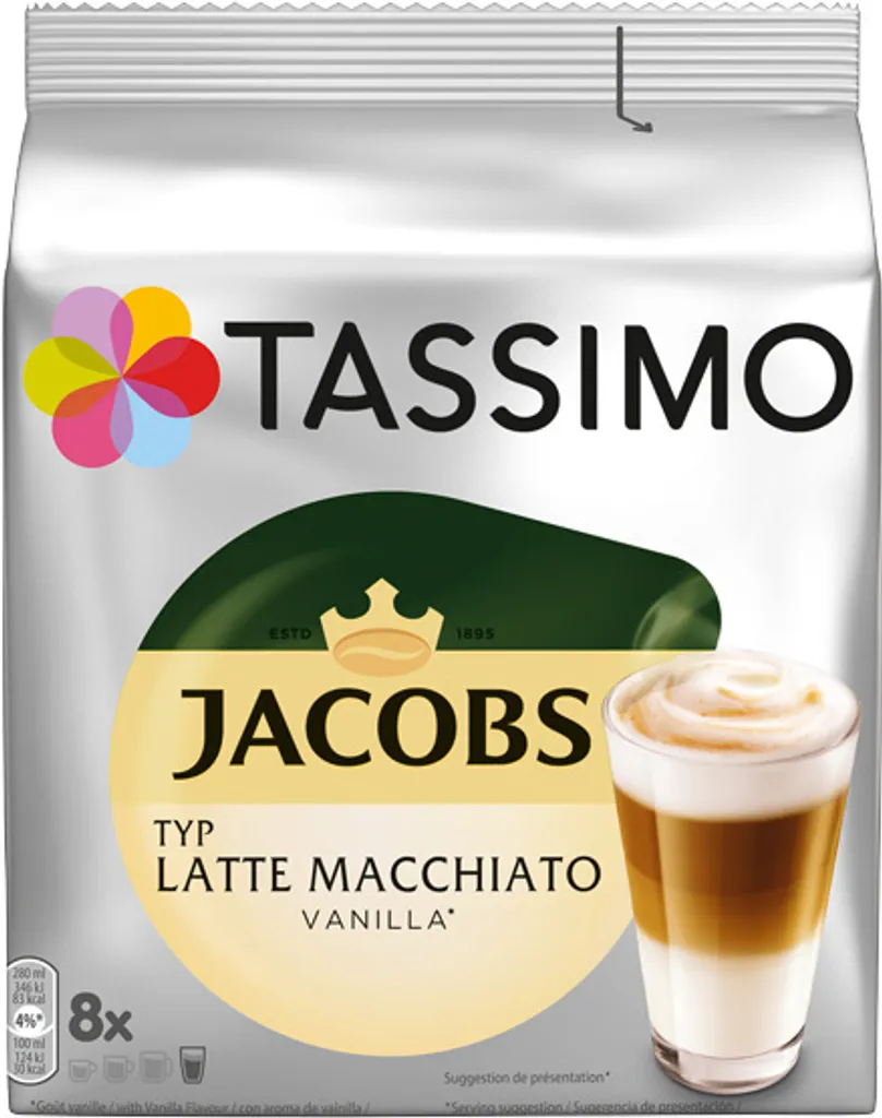 Tassimo Kapseln Jacobs Typ Latte Macchiato Vanilla | 8 Kaffeekapseln 3 Tassimo Kapseln Jacobs Typ Latte Macchiato Vanilla | 8 Kaffeekapseln
