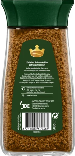 Jacobs Krönung Klassisch | Löslicher Kaffee | 200g-Glas -Drink World Store d6690de5274f82b4851b37fa6800b474