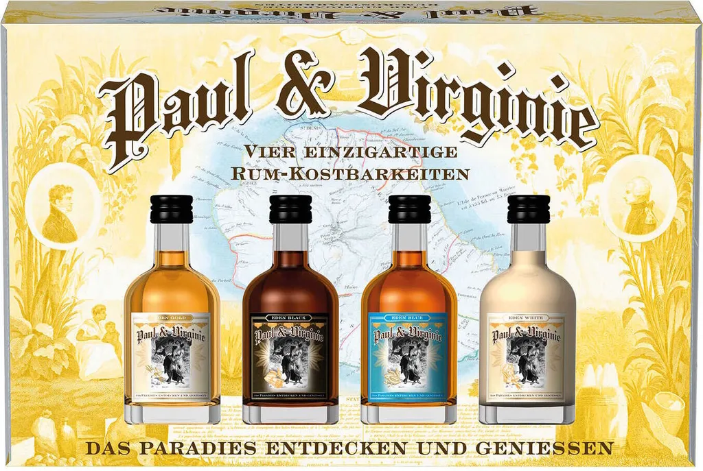 PAUL & VIRGINIE Rum-Box / 4 Einzigartige Rum Kostbarkeiten (4x0,05L = 0,2L) Alc. 15% & 40% Vol. 3 PAUL & VIRGINIE Rum-Box / 4 Einzigartige Rum Kostbarkeiten (4x0,05L = 0,2L) Alc. 15% & 40% Vol.