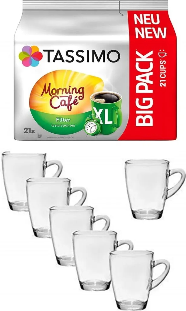 Tassimo Kapseln Morning Café Filter XL + Gläserset Coffee 6 Stück Cc 310 3 Tassimo Kapseln Morning Café Filter XL + Gläserset Coffee 6 Stück Cc 310