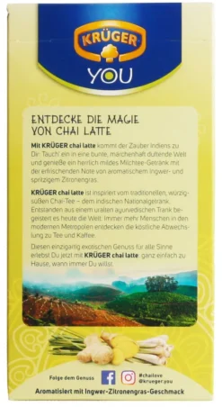 Krüger You Chai Latte Typ Ingwer-Zitronengras Fresh India Extra Cremig | 10 Portionen 12 Krüger You Chai Latte Typ Ingwer-Zitronengras Fresh India Extra Cremig | 10 Portionen -Drink World Store f257984e6930ff0d1a7aab87a578857f