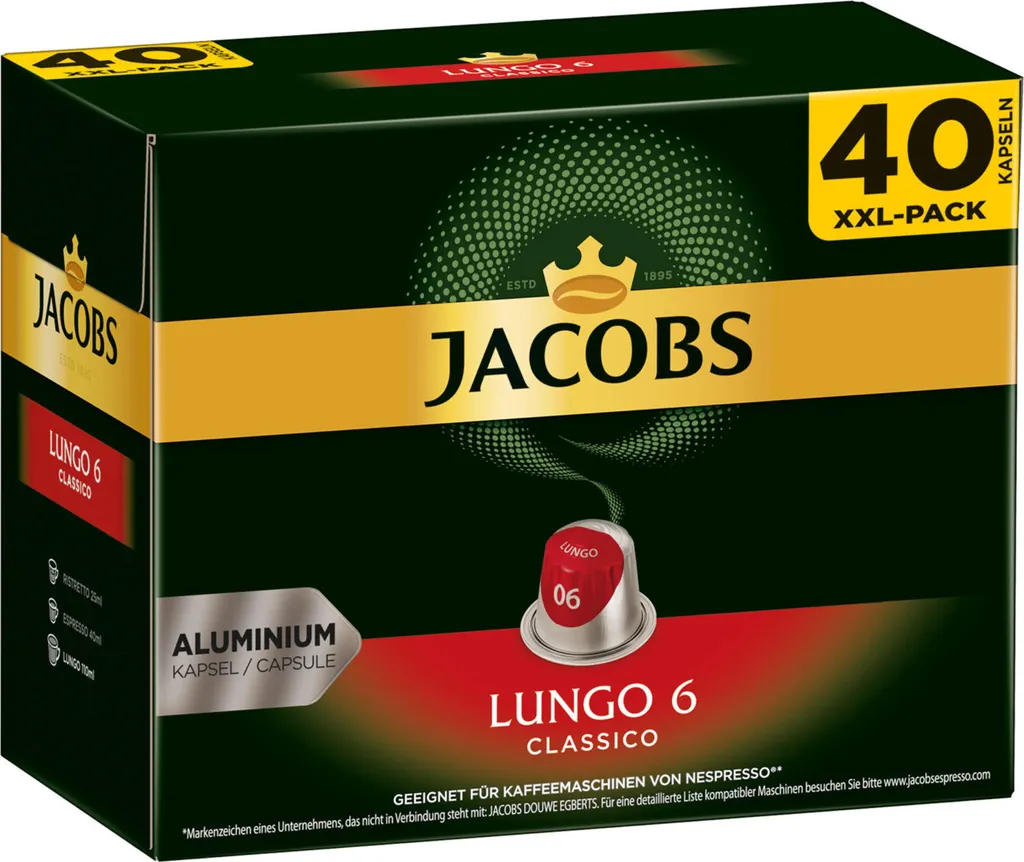 Jacobs Lungo 6 Classico XXL-Pack | 40 Nespresso® Komp. Kapseln 6 Jacobs Lungo 6 Classico XXL-Pack | 40 Nespresso® Komp. Kapseln – Bild 4